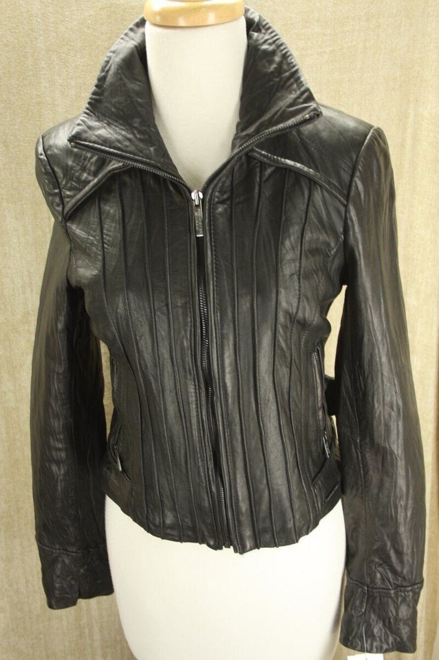 Steve Madden Black Leather Bomber Jacket Size XS New Biker